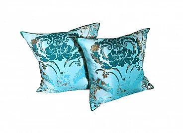 Pair of printed cotton cushions with feather interior by Tricia Guild, 2000s