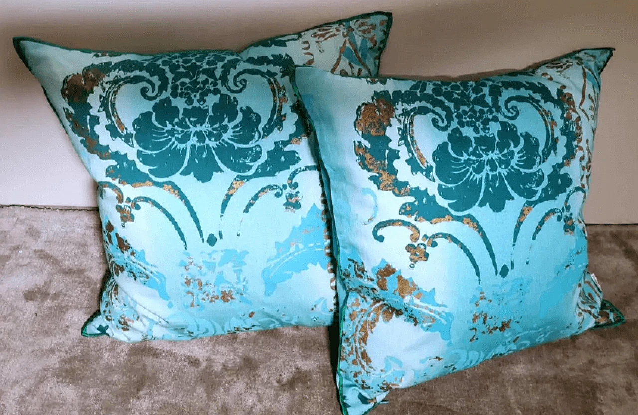 Pair of printed cotton cushions with feather interior by Tricia Guild, 2000s 3