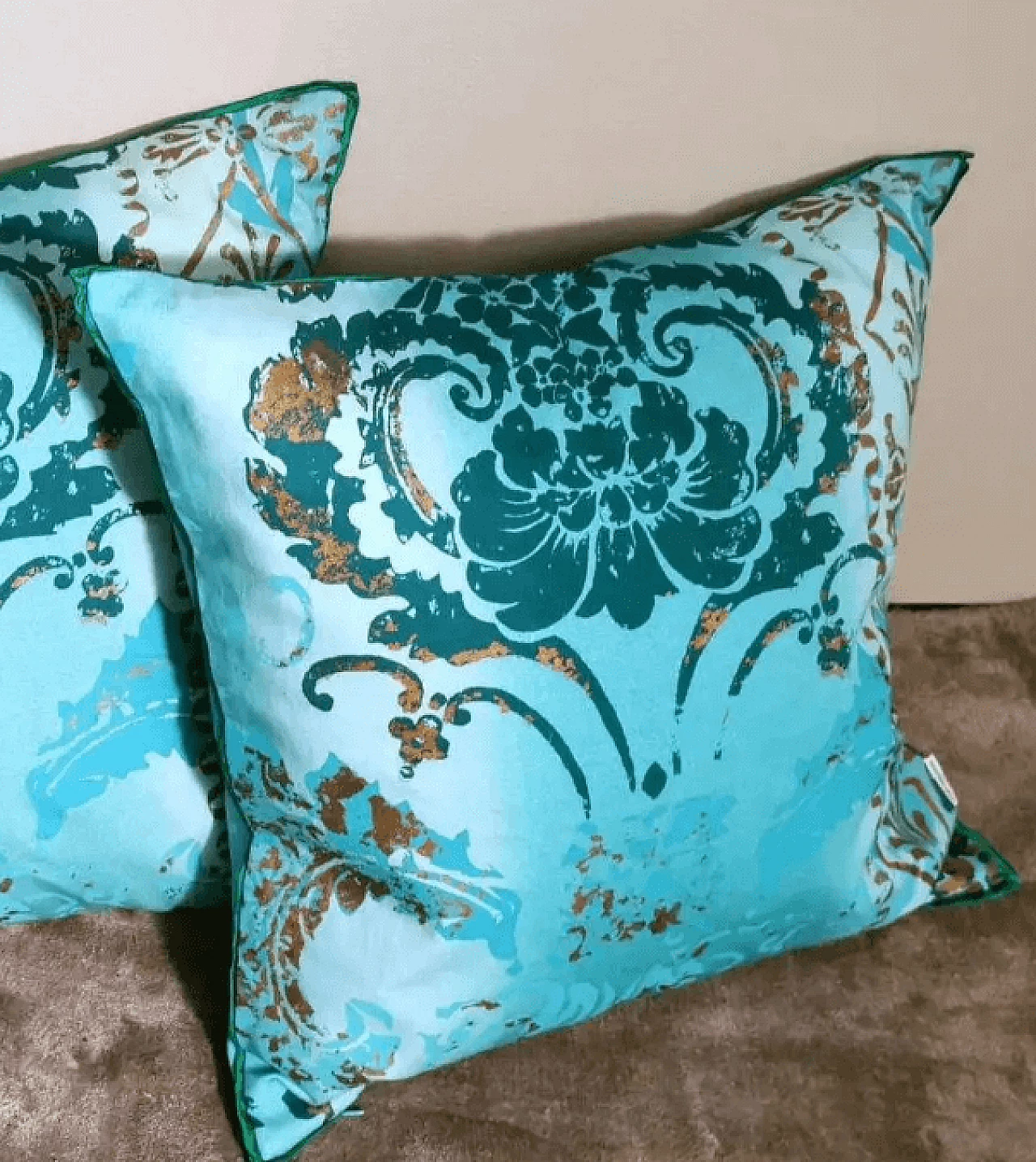 Pair of printed cotton cushions with feather interior by Tricia Guild, 2000s 9