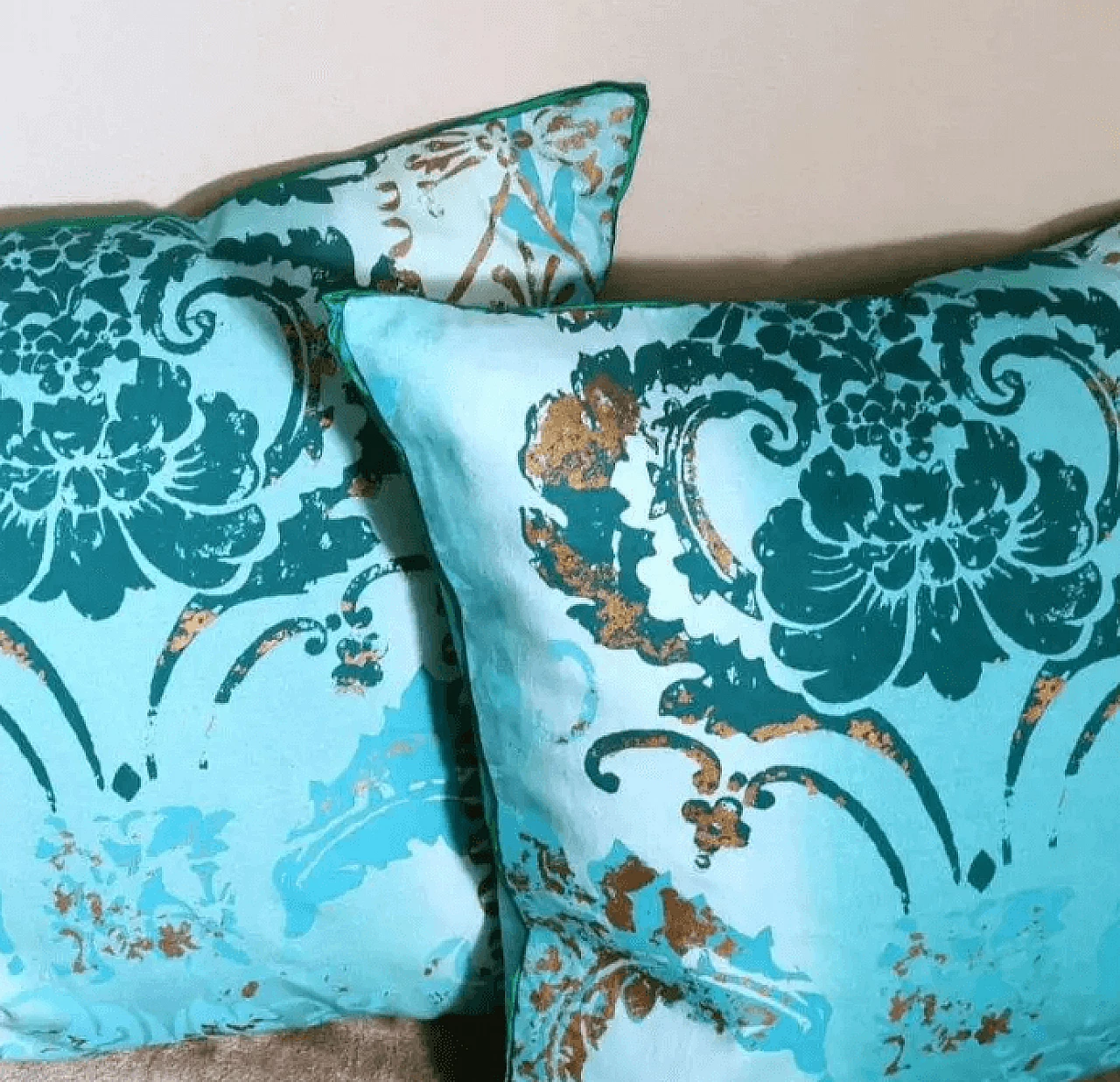 Pair of printed cotton cushions with feather interior by Tricia Guild, 2000s 10