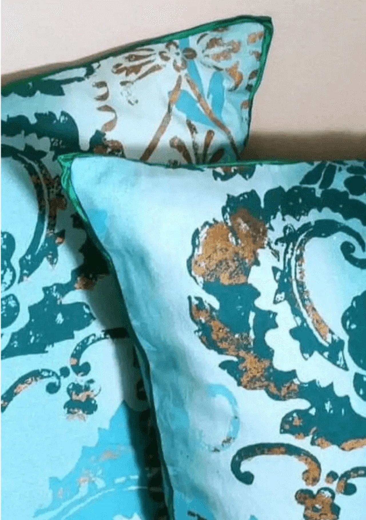 Pair of printed cotton cushions with feather interior by Tricia Guild, 2000s 13