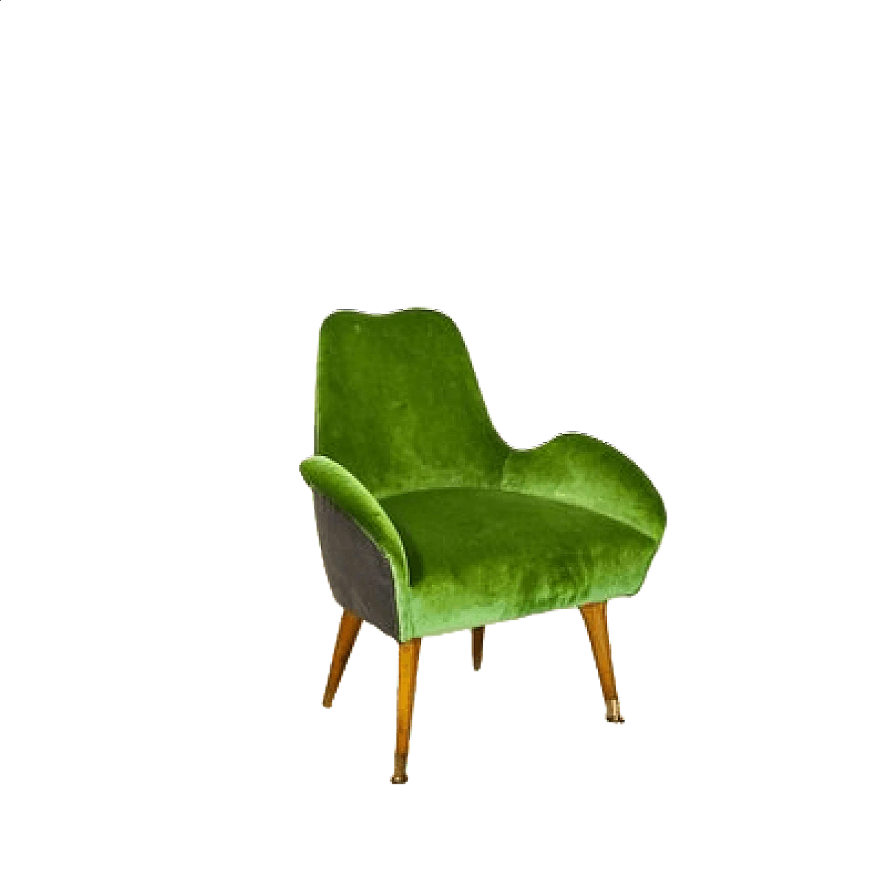 Velvet and walnut armchair, 1950s 5