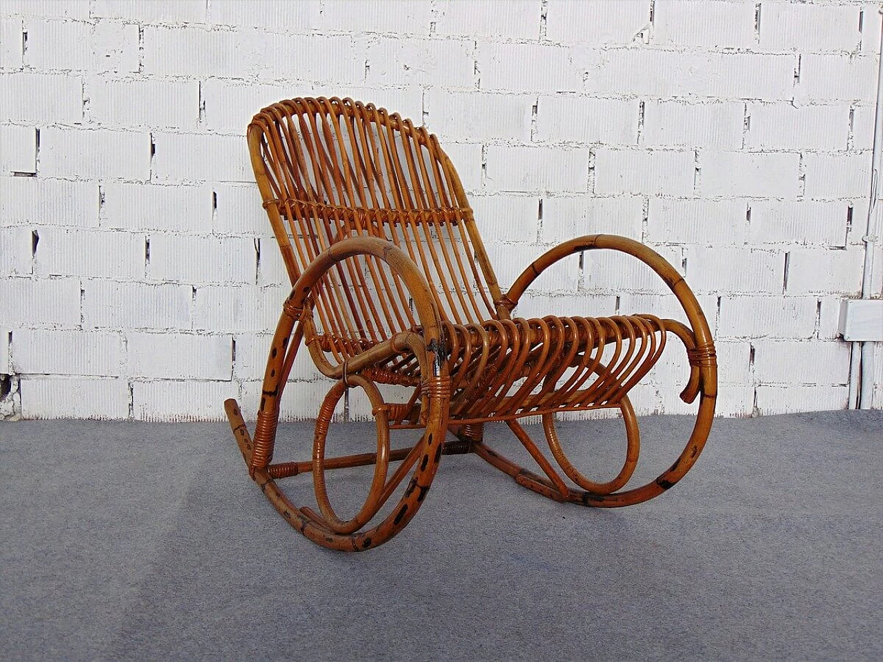 Bamboo and wicker rocking chair, 1970s 1