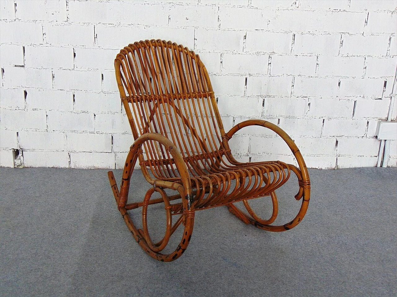 Bamboo and wicker rocking chair, 1970s 2