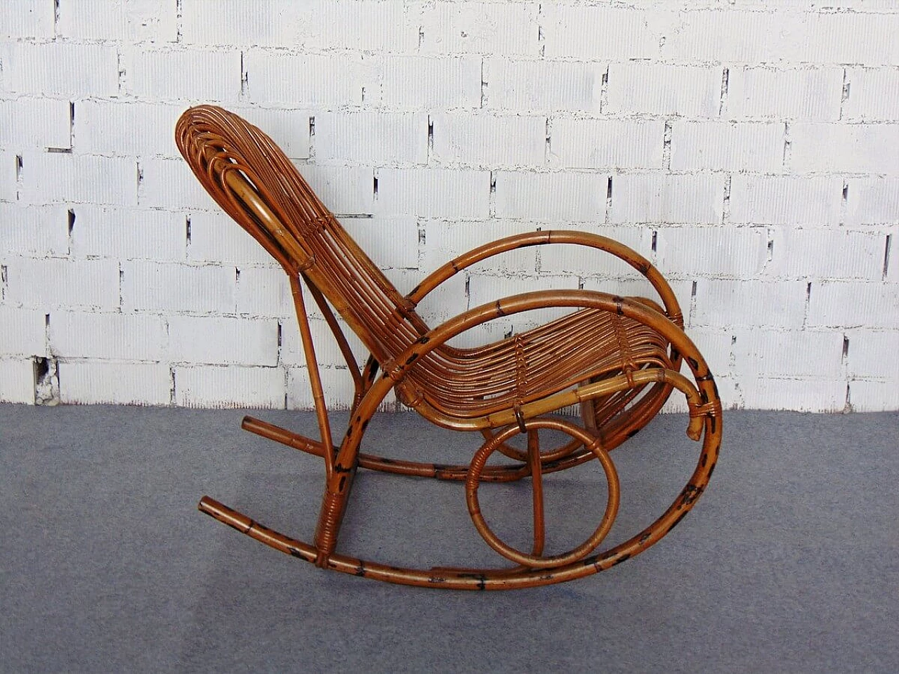 Bamboo and wicker rocking chair, 1970s 3