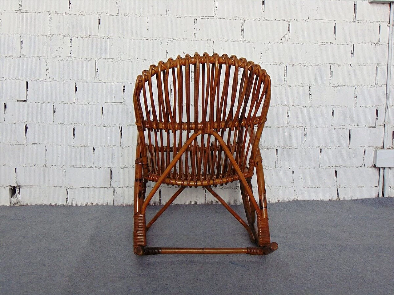 Bamboo and wicker rocking chair, 1970s 4