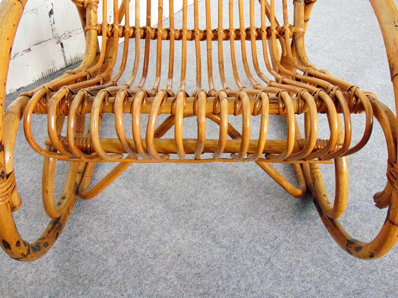 Bamboo and wicker rocking chair, 1970s 8