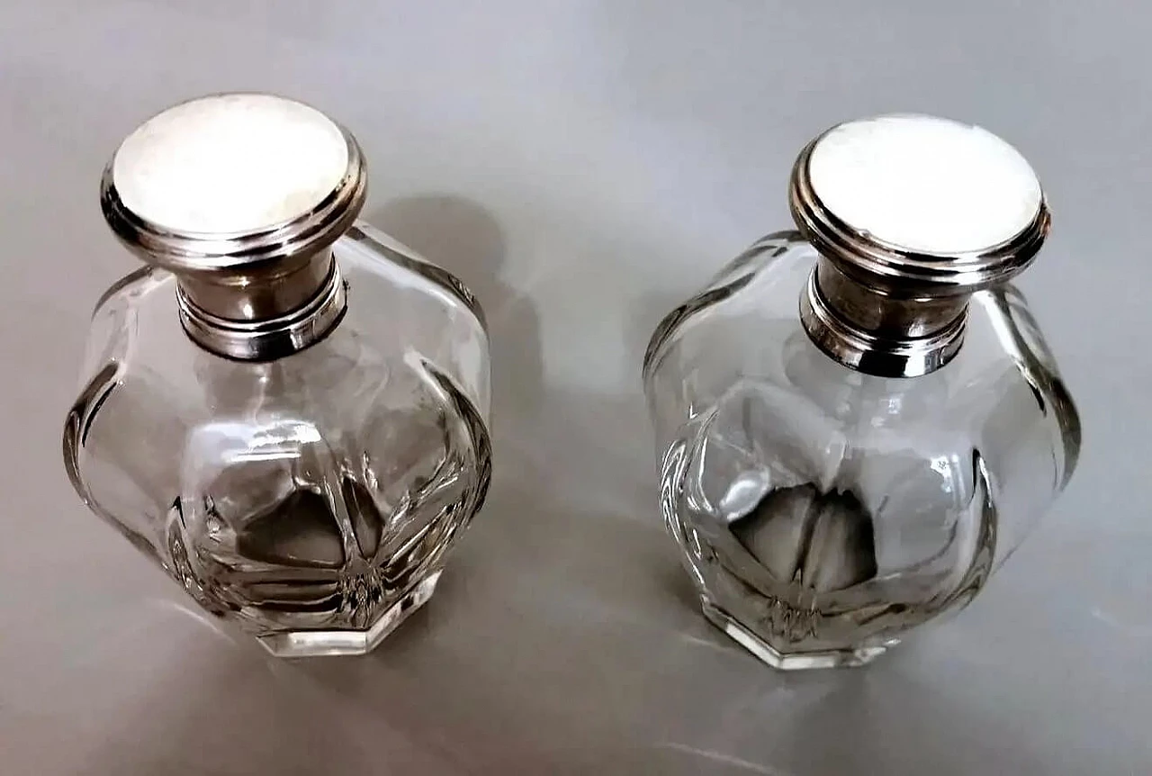 Pair of Art Deco crystal toiletry bottles and silver lids, 1930s 6