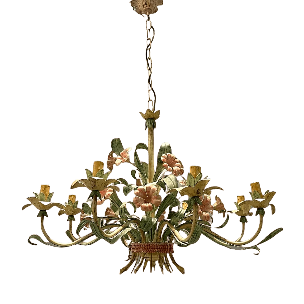 Flower chandelier  in ceramic with 8 lights, 1970s 11