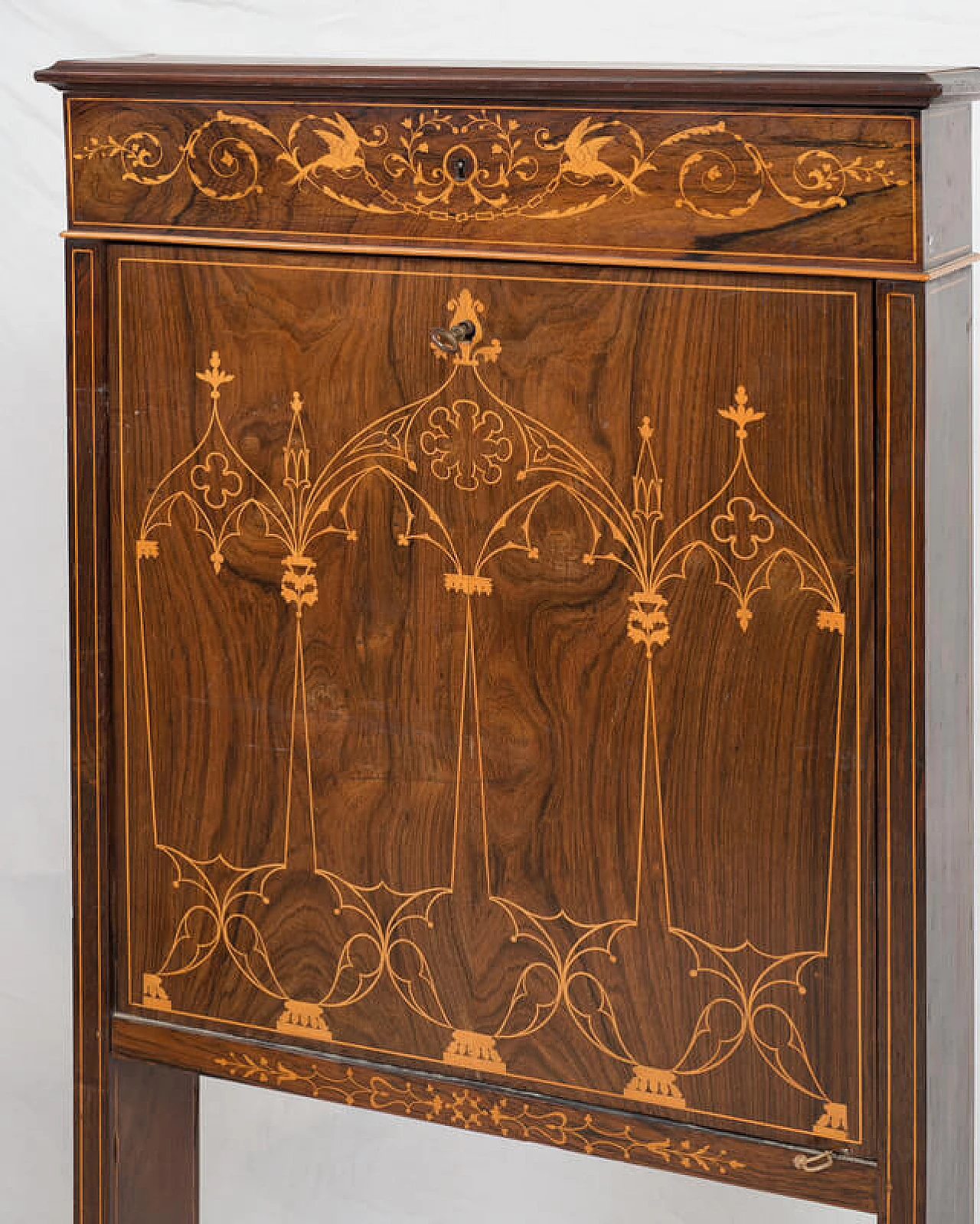 Charles X secrétaire in fine wood with maple inlay grafts, 19th century 3