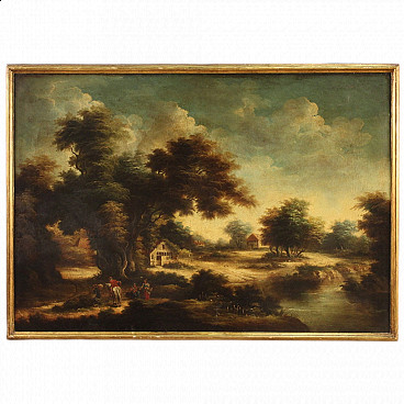 Large bucolic landscape, oil painting on canvas, 1960s