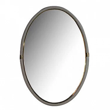 Specchio ovale  in vimini bianco e ottone, attr. a Tommaso Barbi, anni '60