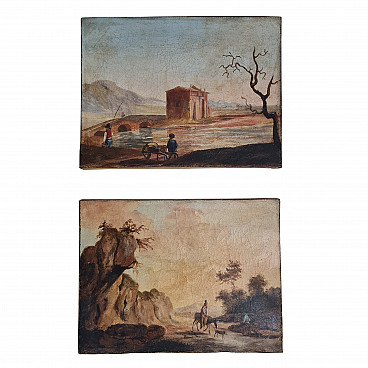 Coppia di dipinti paesaggistici, olio su tela, '700