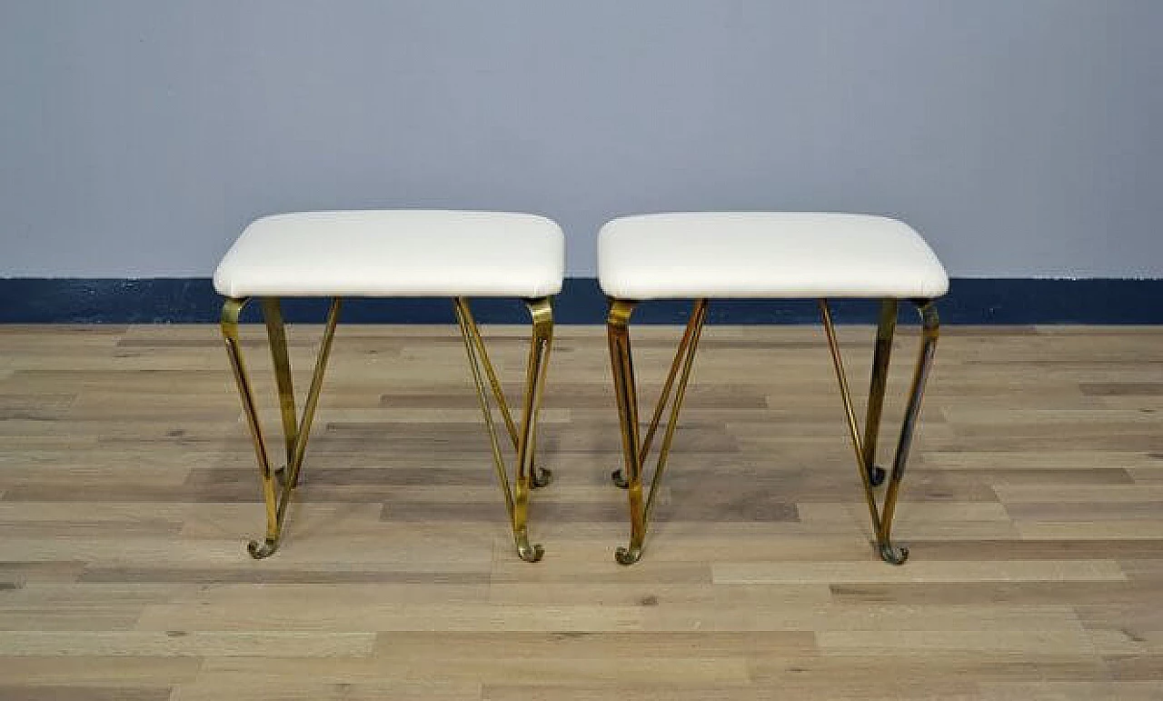 Pair of stools in brass and eco leather stools by Pier Luigi Colli, 1940s 1