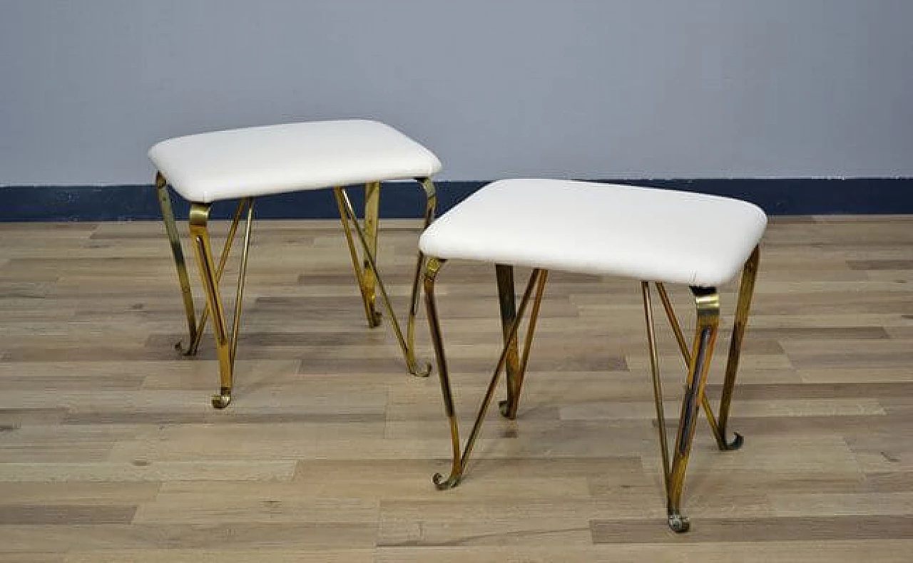 Pair of stools in brass and eco leather stools by Pier Luigi Colli, 1940s 2