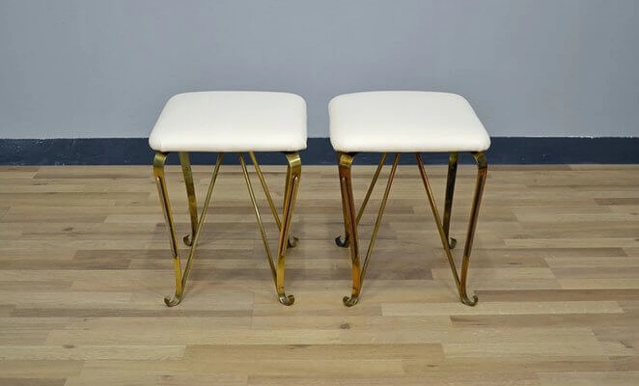 Pair of stools in brass and eco leather stools by Pier Luigi Colli, 1940s 3