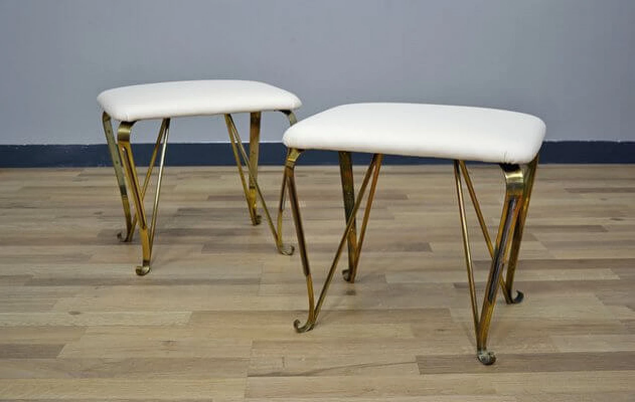 Pair of stools in brass and eco leather stools by Pier Luigi Colli, 1940s 4