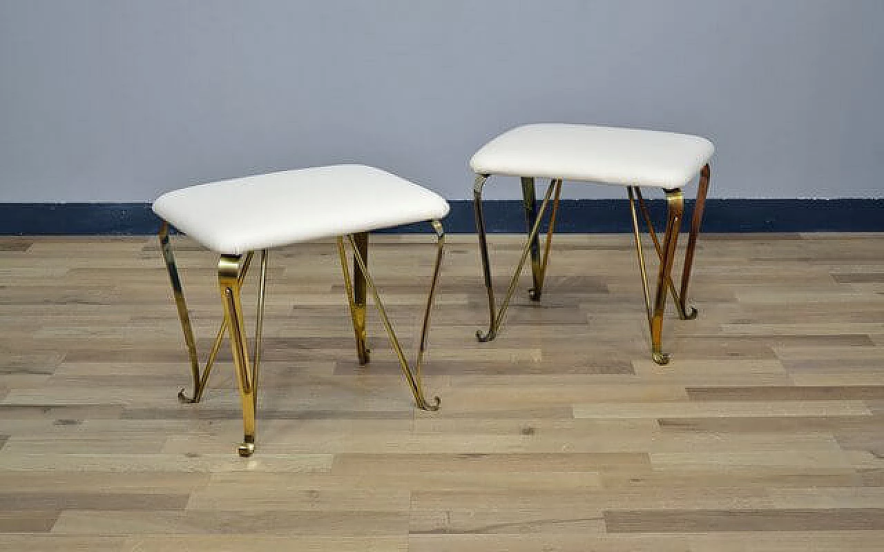 Pair of stools in brass and eco leather stools by Pier Luigi Colli, 1940s 5