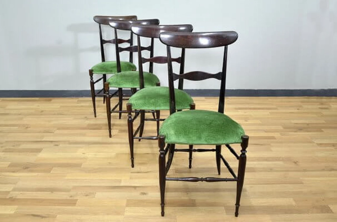 4 Campanino walnut chairs by Descalzi for Fratelli Levaggi, 1950s 3