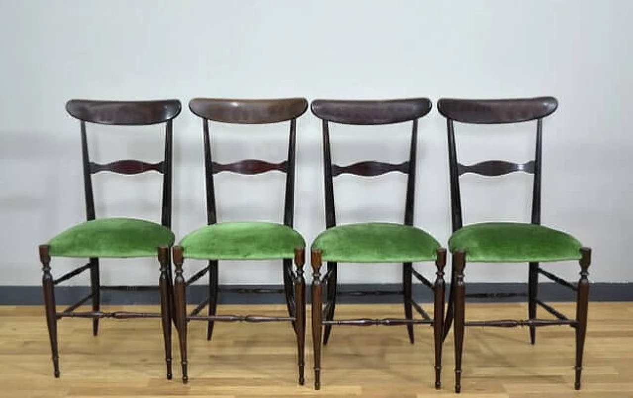 4 Campanino walnut chairs by Descalzi for Fratelli Levaggi, 1950s 4