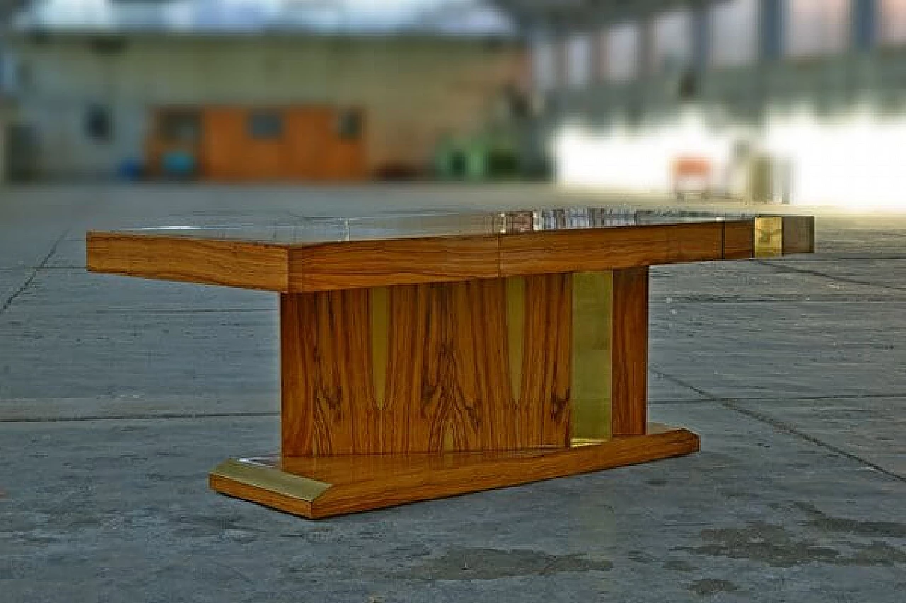 Sculptural table in olive burl and brass with three drawers, 1950s 5