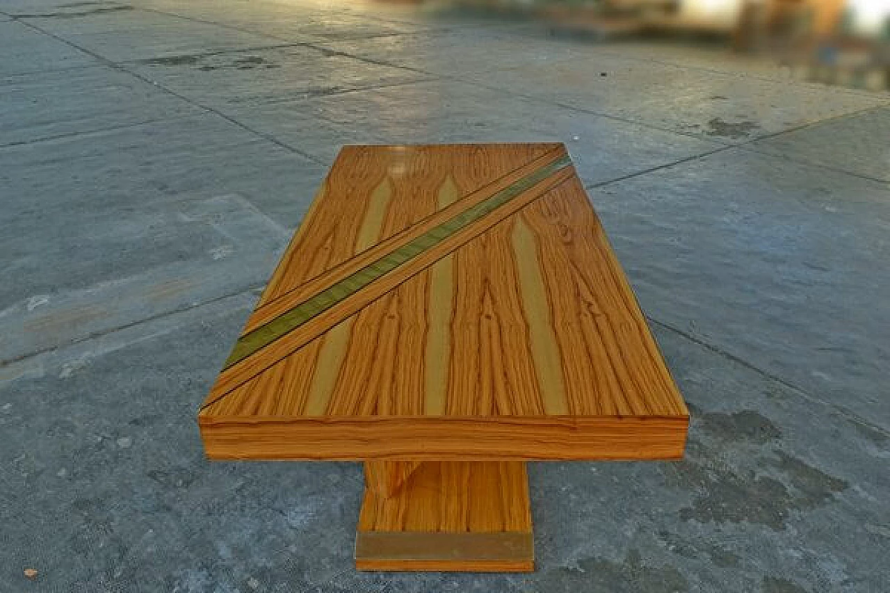 Sculptural table in olive burl and brass with three drawers, 1950s 6