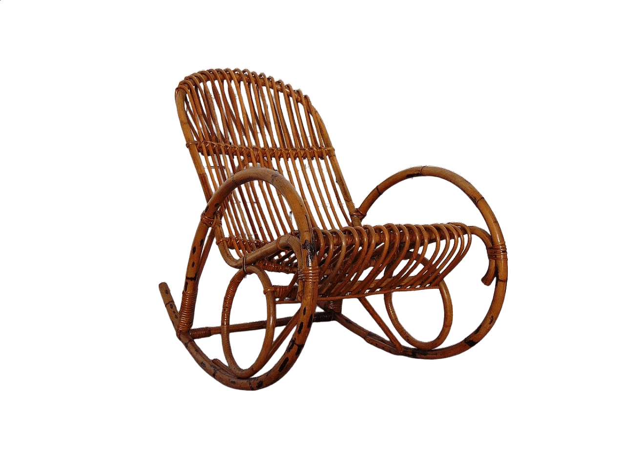 Bamboo and wicker rocking chair, 1970s 9