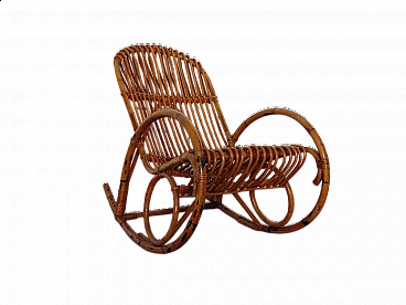Bamboo and wicker rocking chair, 1970s