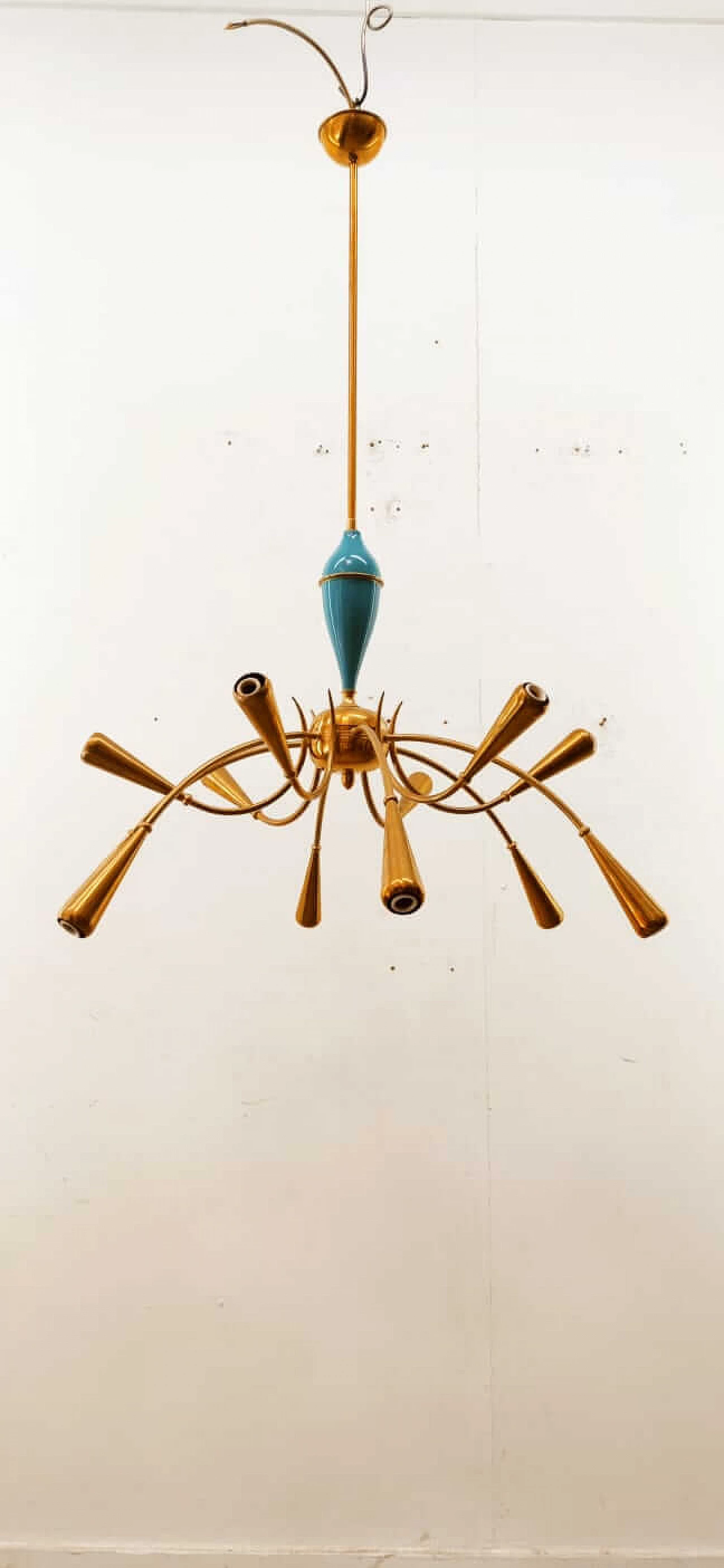12 Light chandelier in brass and aluminum by Stilnovo, 1960s 1