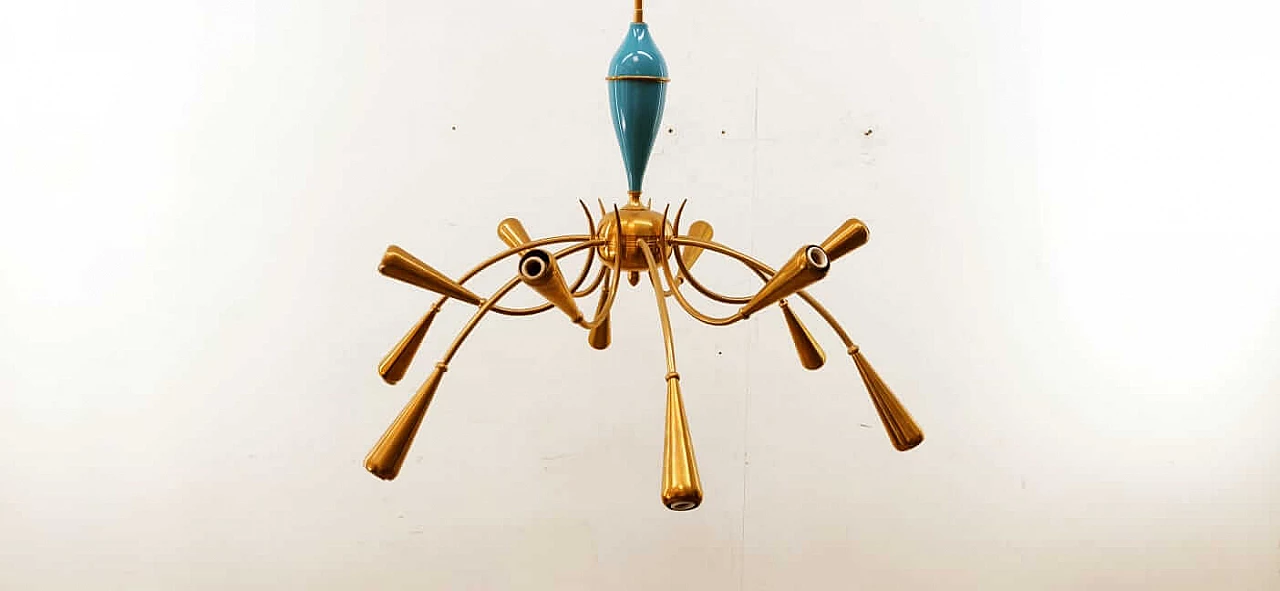 12 Light chandelier in brass and aluminum by Stilnovo, 1960s 6