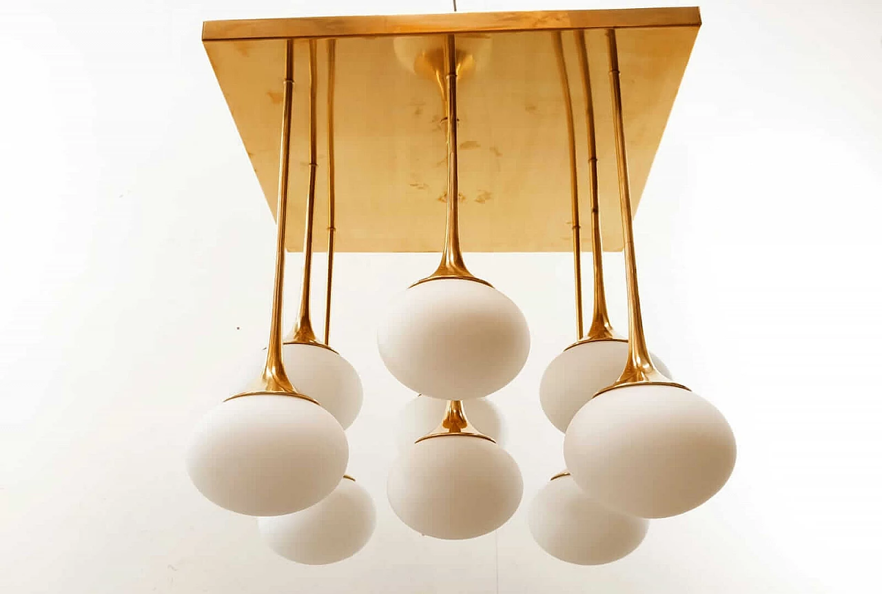 Ceiling light in brass with 9 oval glasses, 1970s 1