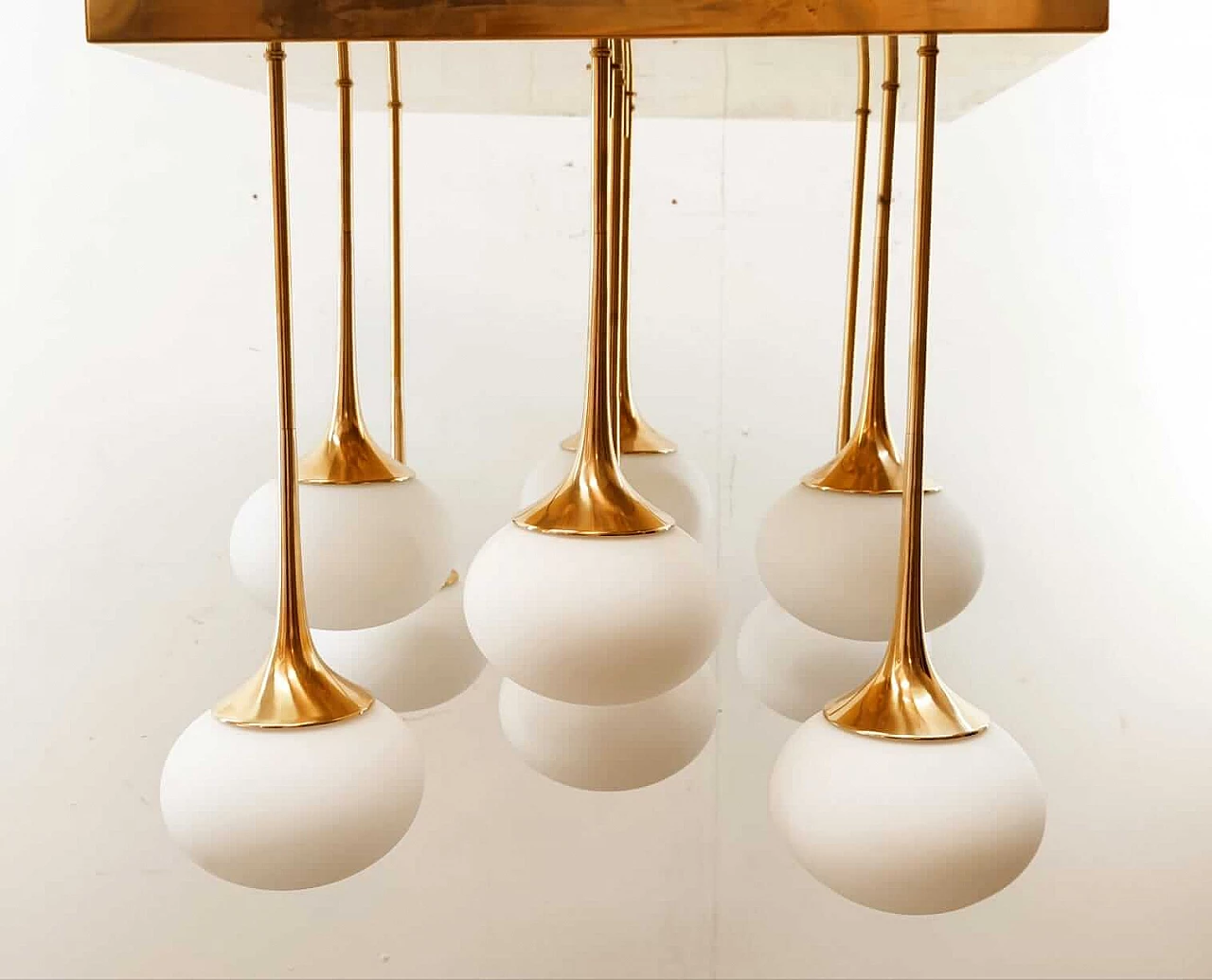 Ceiling light in brass with 9 oval glasses, 1970s 8