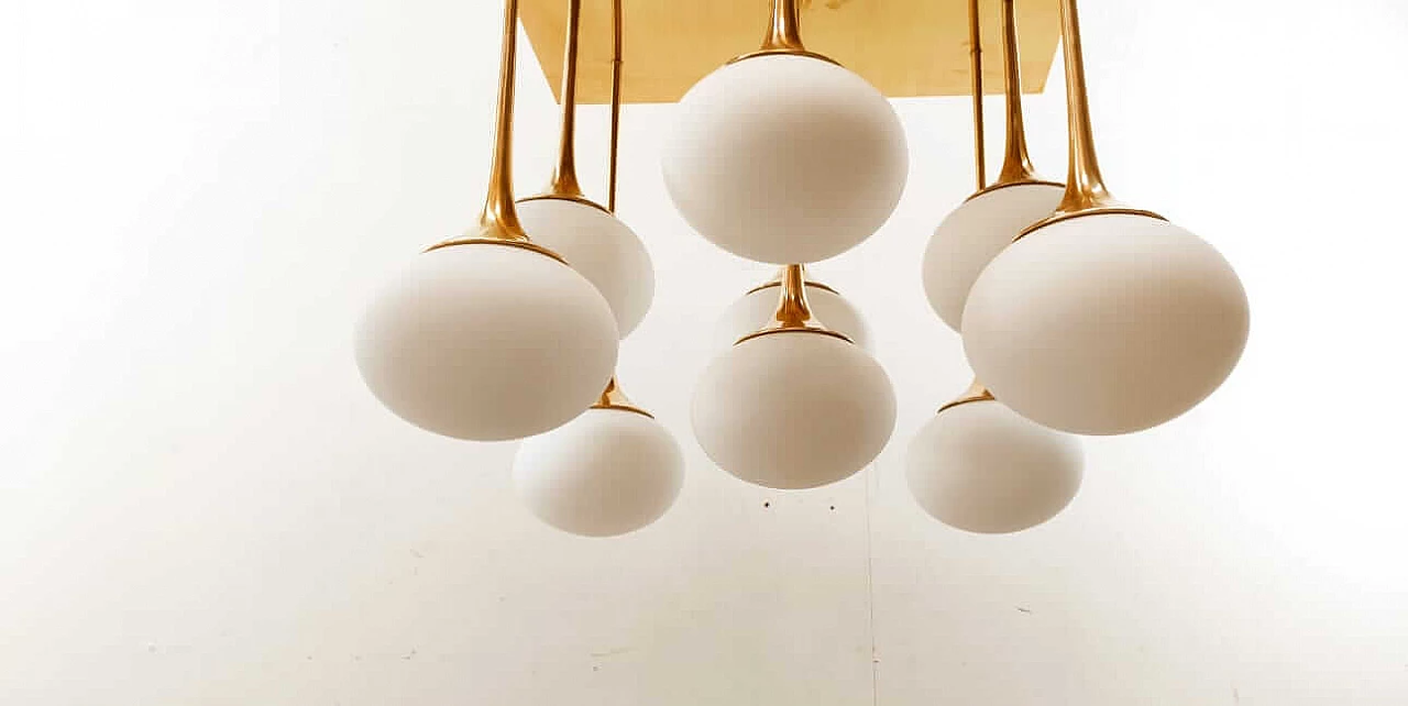 Ceiling light in brass with 9 oval glasses, 1970s 10