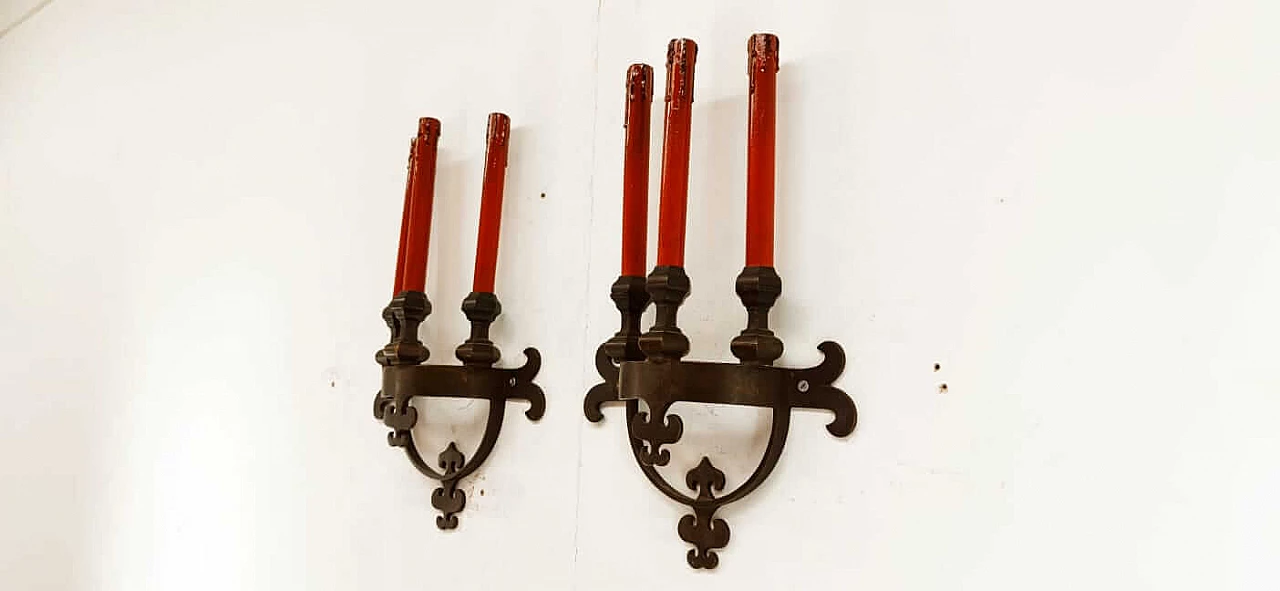 Pair of Neo Renaissance wall sconces in brass, 1940s 2