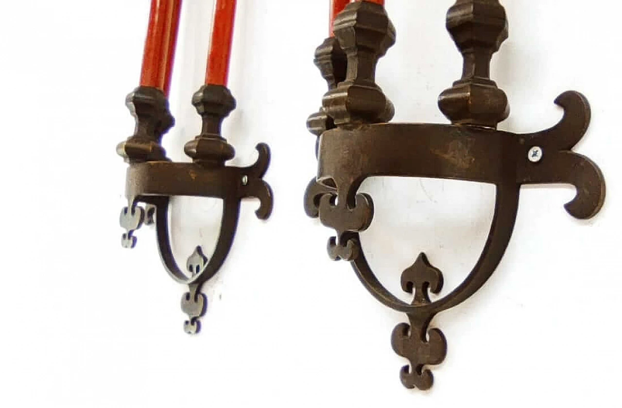 Pair of Neo Renaissance wall sconces in brass, 1940s 5