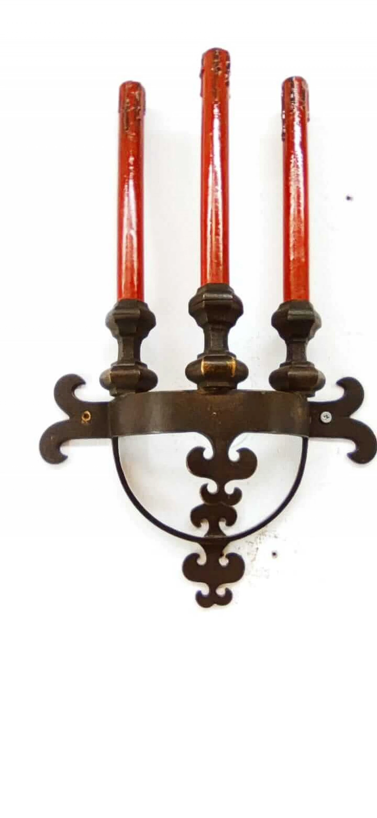 Pair of Neo Renaissance wall sconces in brass, 1940s 13