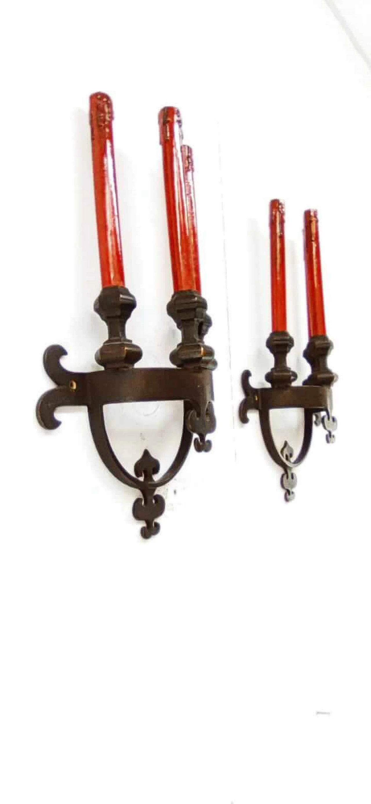 Pair of Neo Renaissance wall sconces in brass, 1940s 16