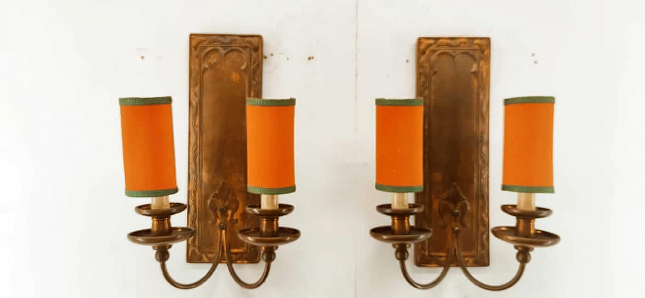 Coppered brass wall light with small fans, 1960s 1