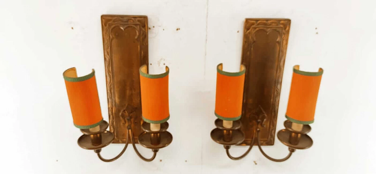 Coppered brass wall light with small fans, 1960s 2