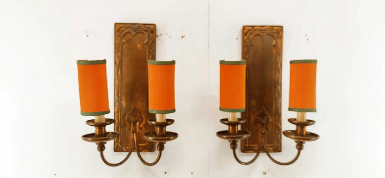 Coppered brass wall light with small fans, 1960s 3