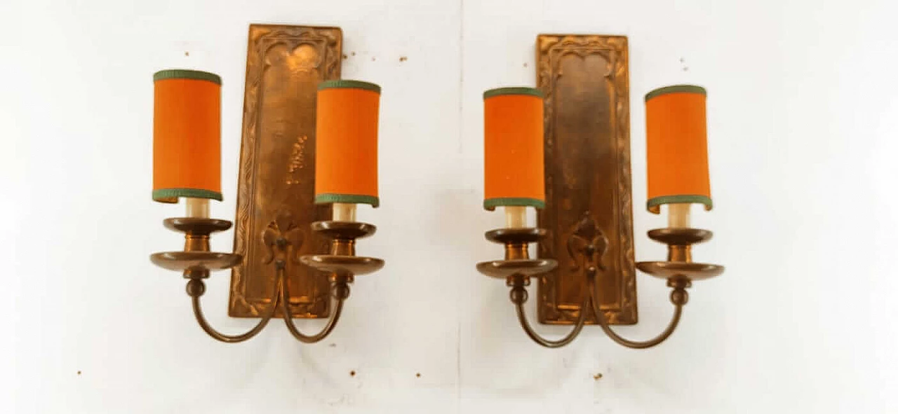 Coppered brass wall light with small fans, 1960s 4