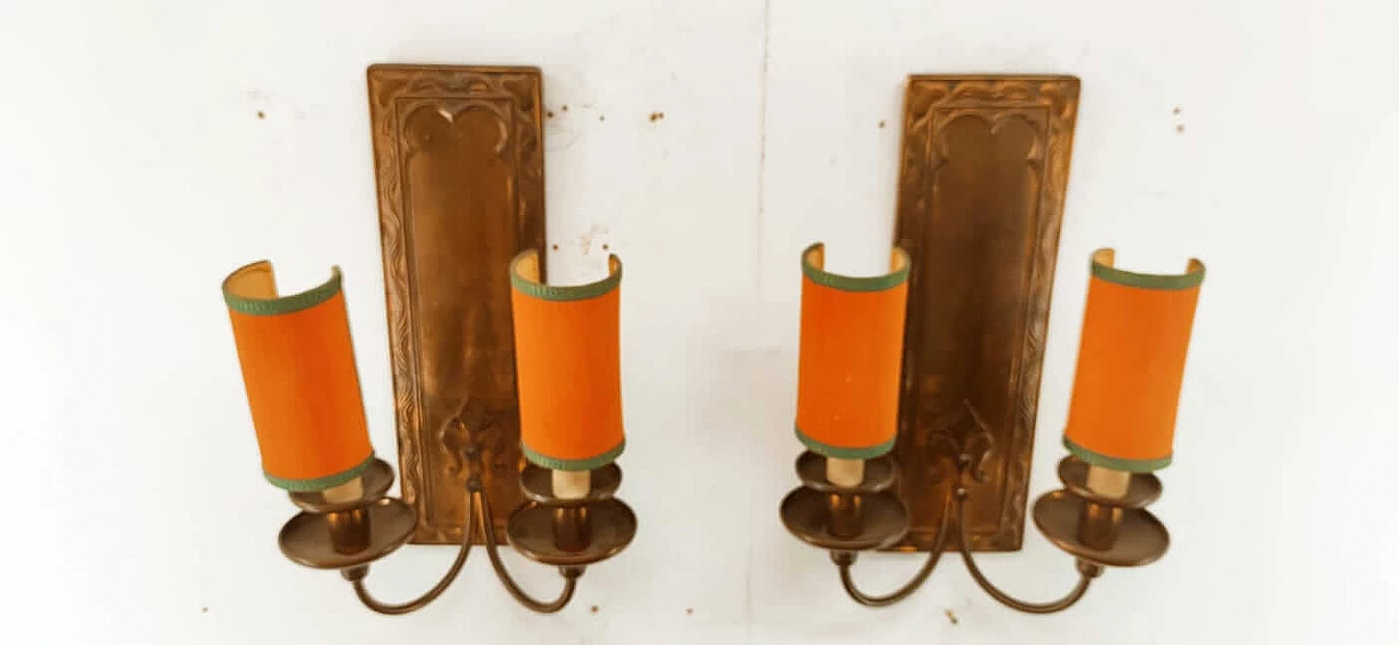 Coppered brass wall light with small fans, 1960s 5