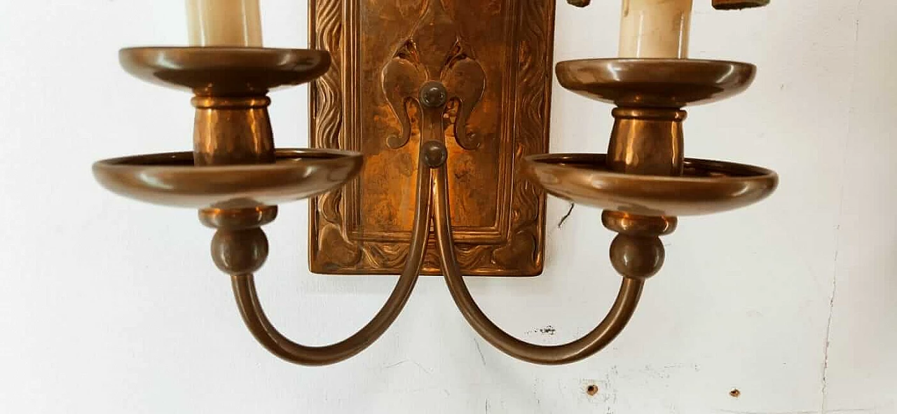 Coppered brass wall light with small fans, 1960s 7