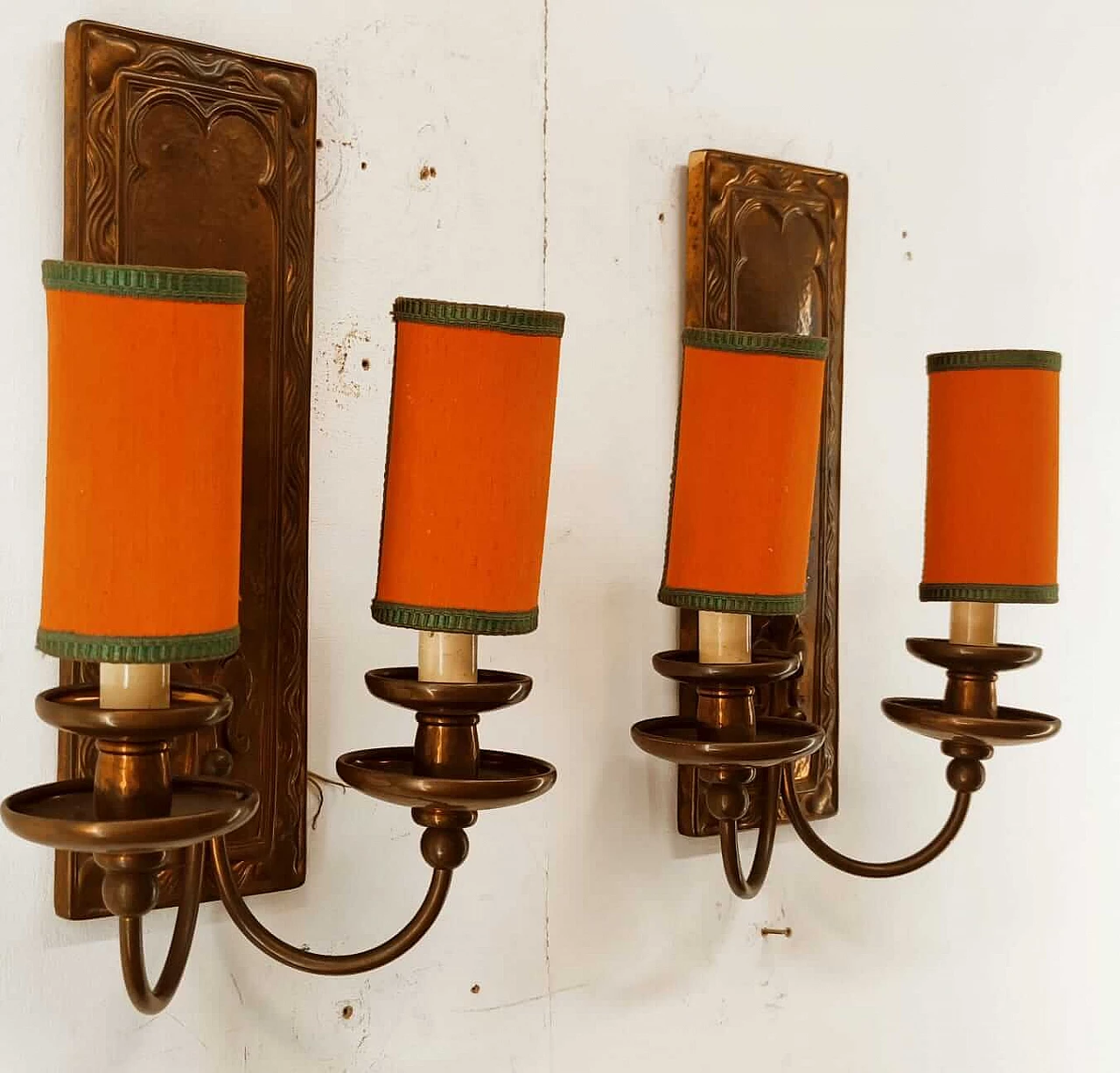 Coppered brass wall light with small fans, 1960s 10