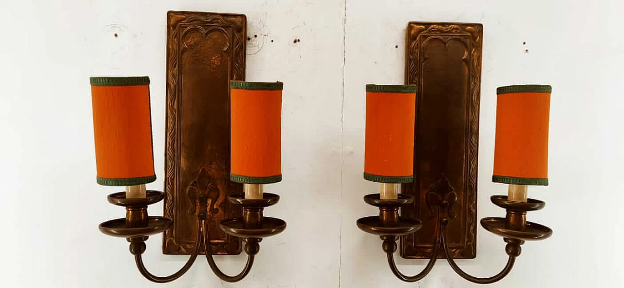 Coppered brass wall light with small fans, 1960s 12