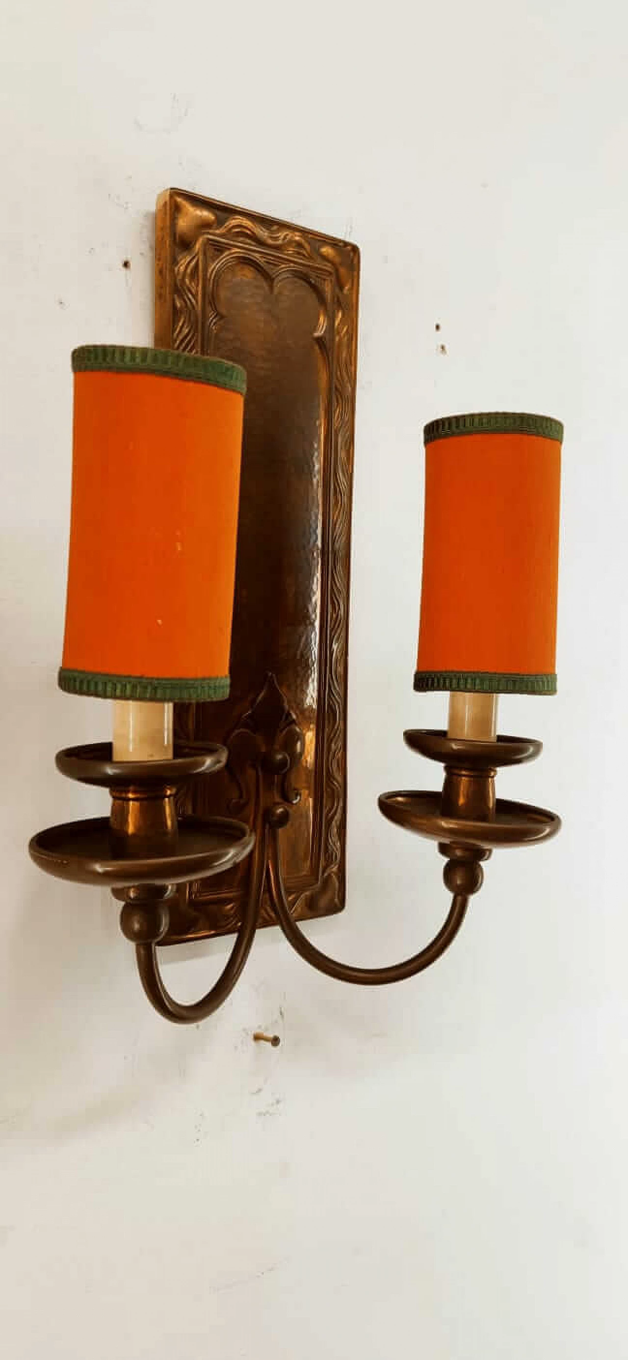 Coppered brass wall light with small fans, 1960s 13