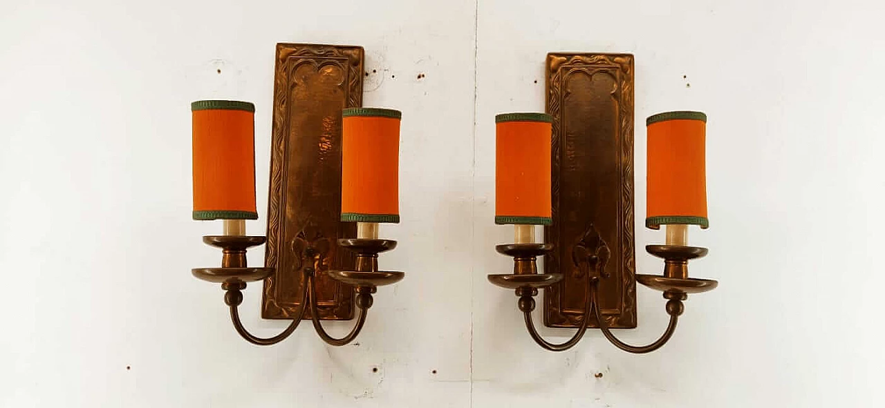 Coppered brass wall light with small fans, 1960s 16
