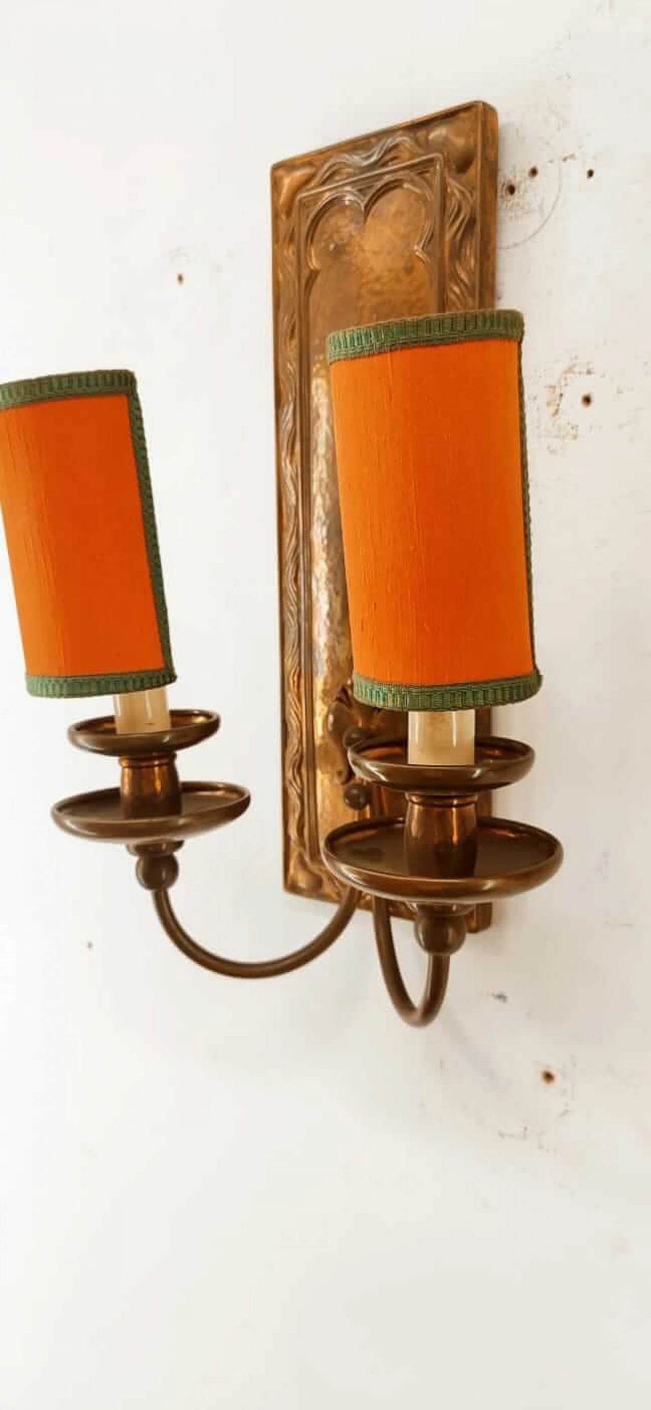 Coppered brass wall light with small fans, 1960s 20