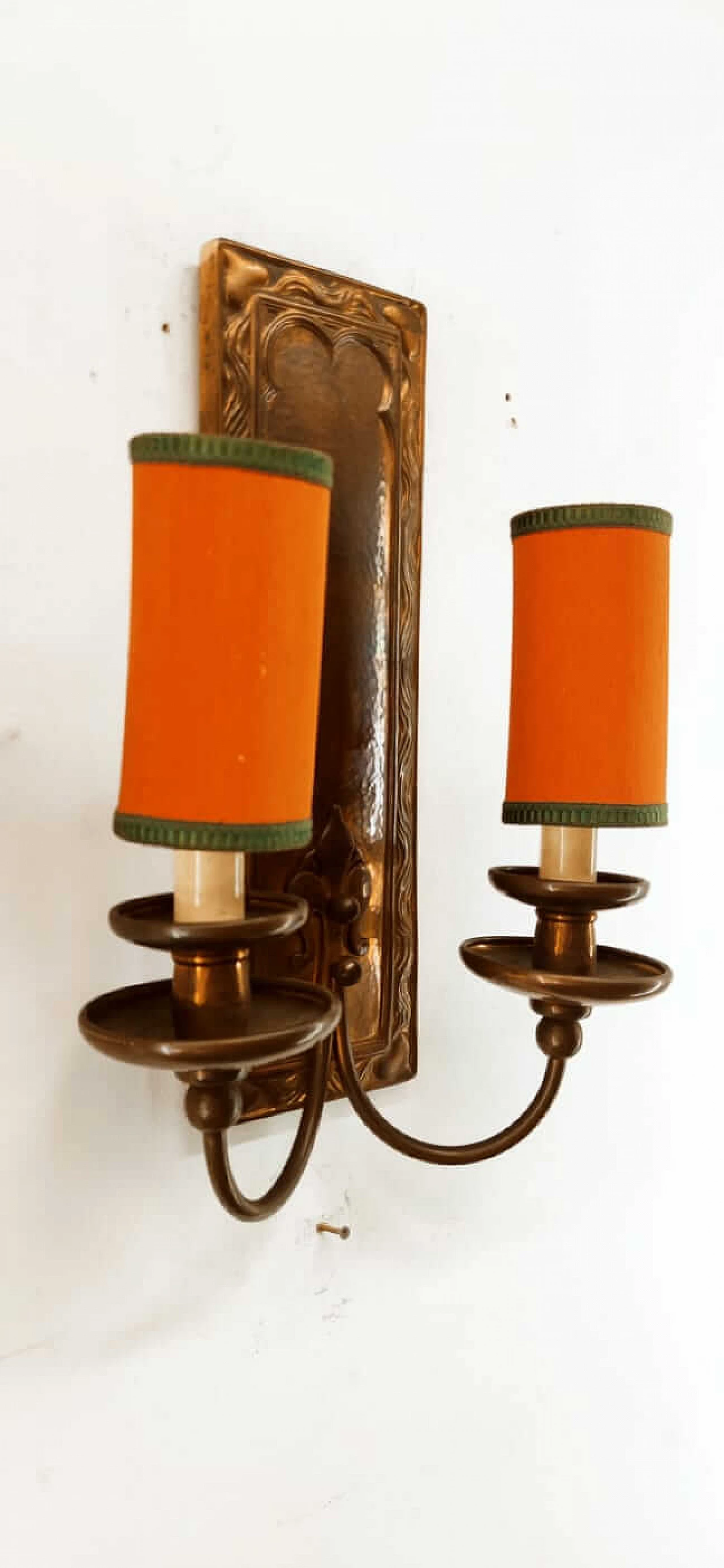 Coppered brass wall light with small fans, 1960s 21