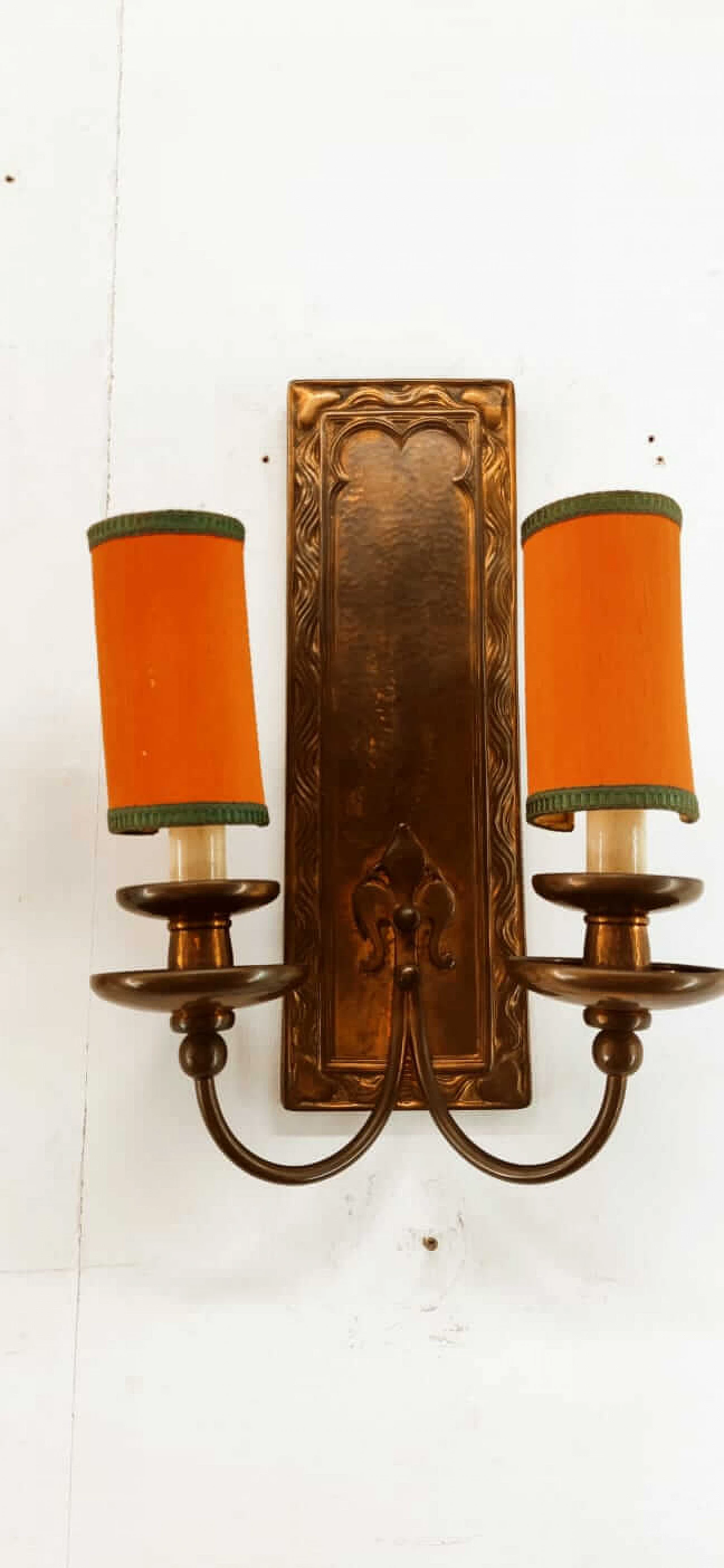 Coppered brass wall light with small fans, 1960s 22